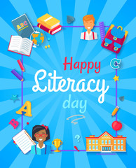 Happy Literacy Day Poster Vector Illustration