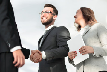 Successful business people handshake greeting deal concept