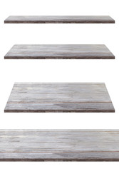 Wooden shelf  template set isolated on white background with clipping path. For decorated interior or montage of your product on shelf.
