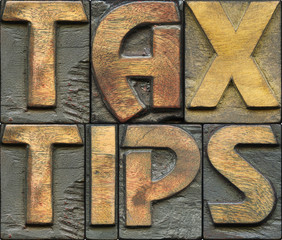 tax tips wooden letterpress
