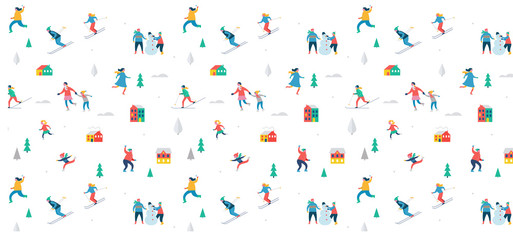 Winter sport scene, Christmas festival and fair, families with kids make fun