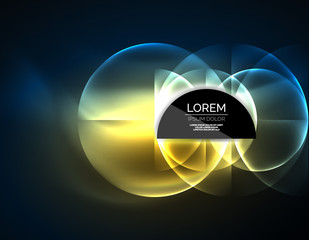 ANeon glowing glass transparent circles, background