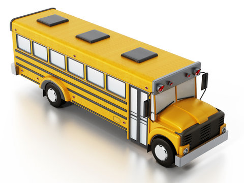 Yellow school bus isolated on white background. 3D illustration