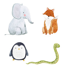 Cute watercolor animal set