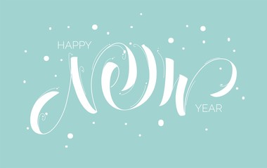Happy new year modern brush calligraphy isolated on snowy background.  Vector illustration