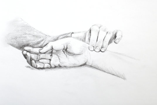 Pencil drawing. Fingers on pulse