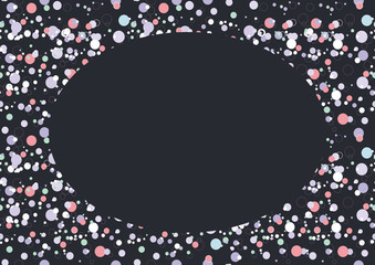 Festive round frame with confetti on a dark background. The template for the label and congratulations. mock-up.