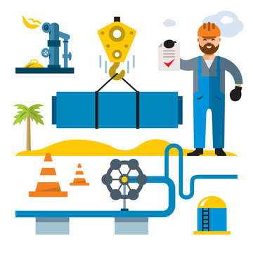 Vector Gas and Oil Industry. Flat style colorful Cartoon illustration.