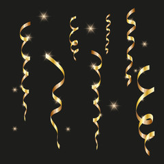Serpentine colored ribbons on black background, vector illustration.