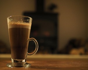 Hot chocolate in front of stove