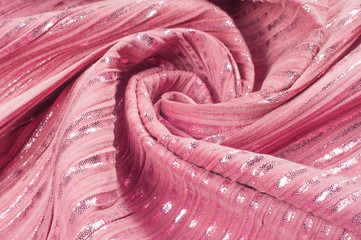 Texture, fabric, background. The hippo's skin is pink in color, the strips are white shiny, silvery...