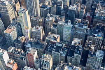 Zelfklevend Fotobehang New York City Manhattan aerial clear view with skyscrapers and buildings roof tops © andersphoto