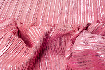 Texture, fabric, background. The hippo's skin is pink in color, the strips are white shiny, silvery...