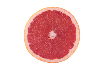 ripe cut on half red grapefruit, on white background