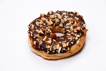 Delicious donut with peanut butter glazed, Isolated on white background.