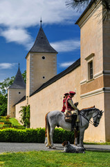Falkner zu Pferd auf der Roseburg