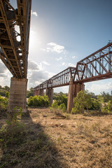 Fototapeta premium View of the new and old Macrossan bridges, looking west. Burdekin River east of Charters Towers, Queensland.