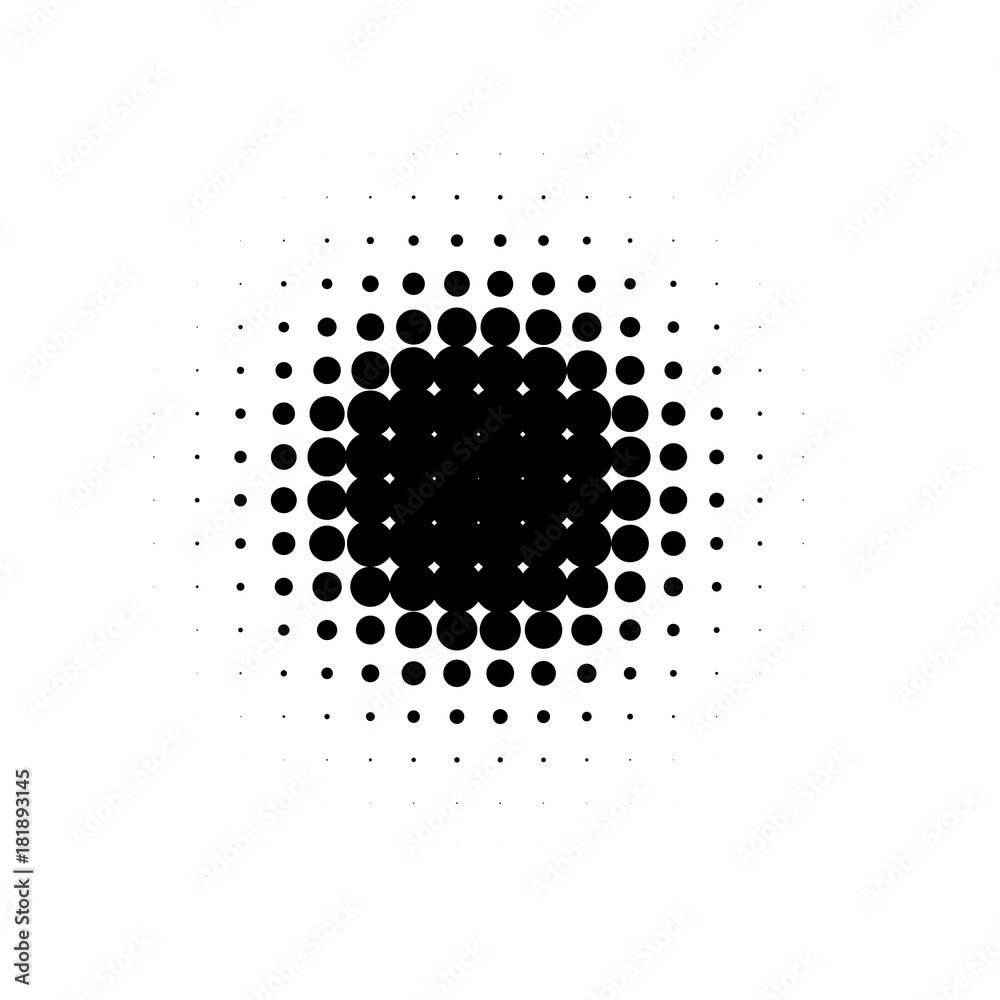Poster isolated black color abstract round shape halftone dotted cartoon comics blot background, dots decor
