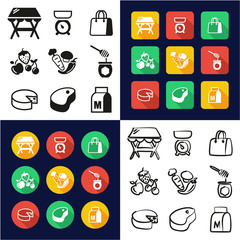 Market Place All in One Icons Black & White Color Flat Design Freehand Set