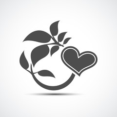 Abstract heart icon with shadow. Abstract heart and leaf logo template.