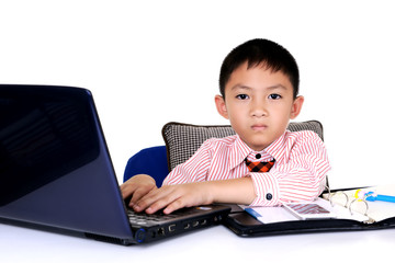 Business boy working with laptop