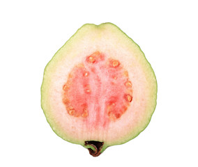 Cross section of a pink guava isolated on white background