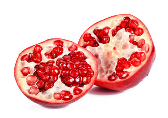 Red pomegranate fruits isolated on white background