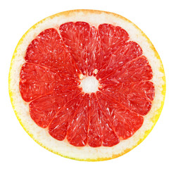 Slice of red grapefruit isolated on white background