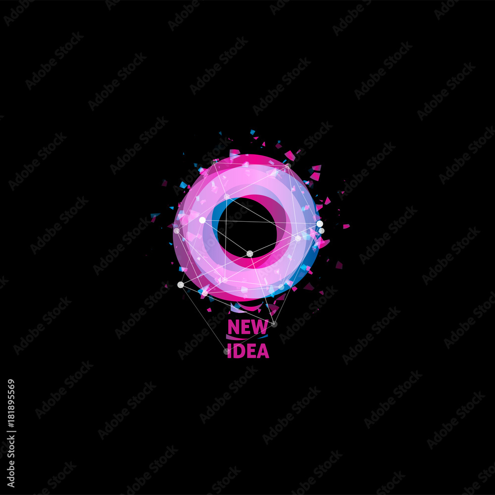 Poster new idea logo, light bulb abstract vector icon. isolated pink and blue color round shape, stylized l