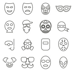 Mask or Disguise Icons Thin Line Vector Illustration Set