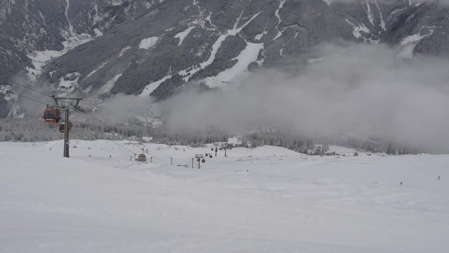 Line of ropeway on the ski resort