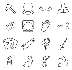 Magic or Magician or Illusionist Icons Thin Line Vector Illustration Set
