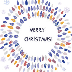 Merry Christmas card with trees and snow frame. simple graphic style, vector illustration