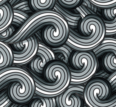Abstract seamless vector background, gray wavy pattern.
