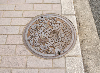 The art over the drain cap on street in Fukuoka Prefecture