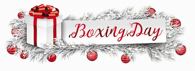 Banner Red Christmas Baubles Gift Frozen Twigs Boxing Day