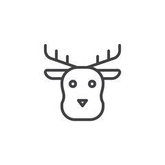 Christmas reindeer animal head line icon, outline vector sign, linear style pictogram isolated on white. Symbol, logo illustration. Editable stroke