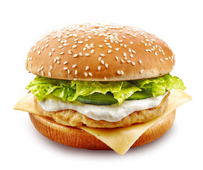 fresh chicken burger - obrazy, fototapety, plakaty