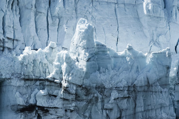 Close-up of a distinctive ice formation on the face of the Margerie Glacier