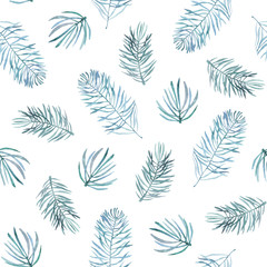 Watercolor seamless pattern with spruce branches.