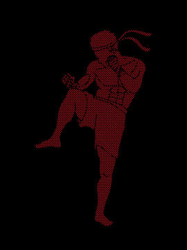 Muay Thai, Thai boxing standing ready to fight action designed using red dots pixels graphic vector