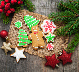 Christmas ginger and honey colorful cookies