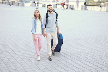 Fototapeta premium Couple of young tourists outdoors