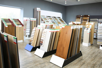 Assortment of flooring samples in shop