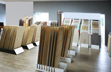 Assortment of flooring samples in shop