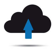 Cloud storage with upload arrow and shadow