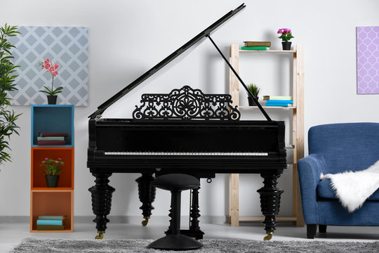 Modern room design with grand piano