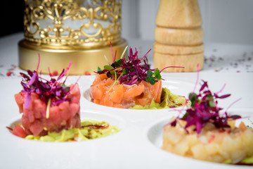 Chef s specialty presented in restaurant on served table
