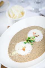 Chef s specialty presented in restaurant on served table