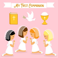 Cute set of design elements for First Communion for girls